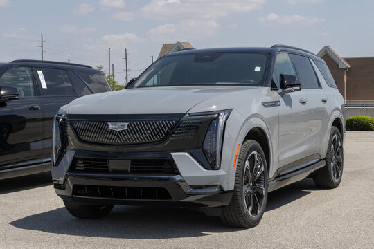 Cadillac Escalade IQL Sport Electric SUV display. Cadillac offers the Escalade IQL with up to 460 miles driving range. MY:2026