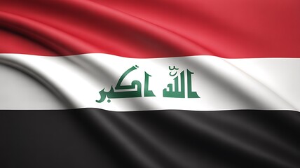 Naklejka premium Iraq national flag, waving fabric, Arabic script, red white black colors