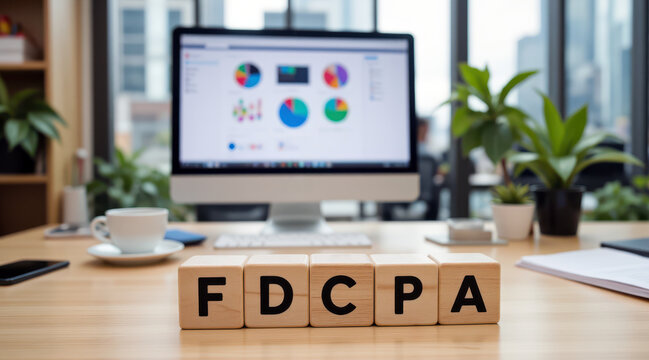 Fdcpa debt collection law theme for consumer protection, creditor rules and collection agency content covering harassment claims, payment dispute, credit reporting, lawsuit risk