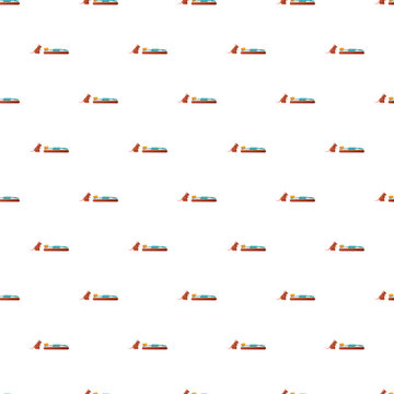 Rodent approaching a piece of cheese on a ready to snap spring mousetrap repeatedly in a seamless pattern