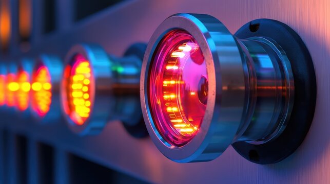 Industrial technology panel with glowing red lights
