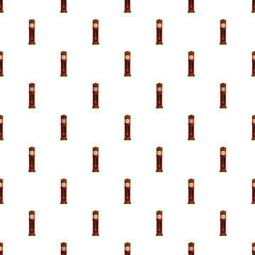 Grandfather clocks repeating in a seamless pattern on white background