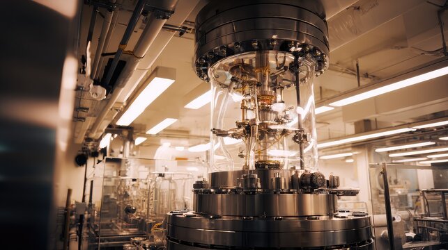 Quantum computer cryogenic dilution refrigerator in laboratory