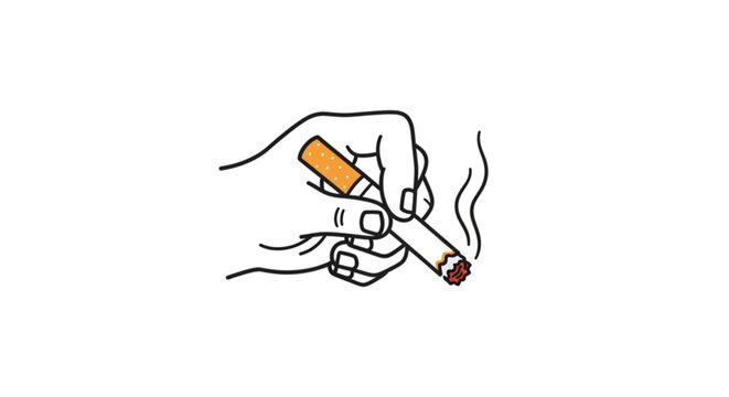 Human hand holding a lit cigarette line art illustration drawing