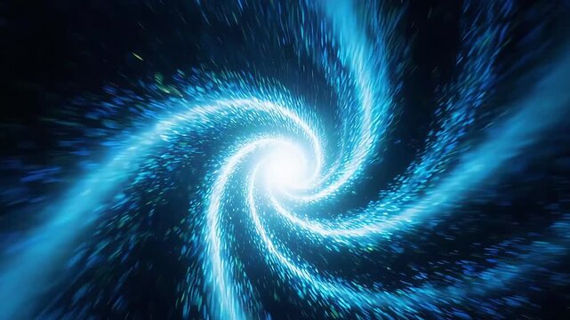 Bright swirling galaxy with vibrant blue and white stars creating a cosmic vortex in deep space
