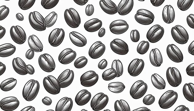 seamless pattern of hand drawn coffee beans in minimalist pen and ink style for stationery or scrapbooking