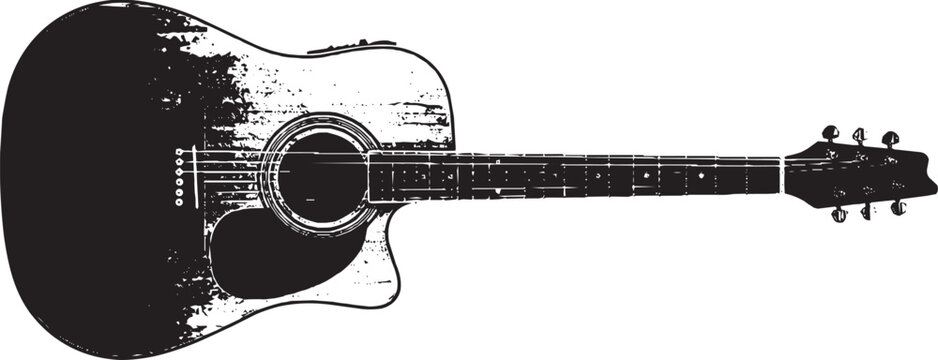 Acoustic Guitar Silhouette Black Musical Instrument Vector Minimal Isolated Design