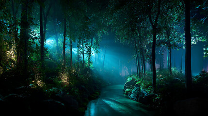 Fototapeta premium magical forest landscape lit up
