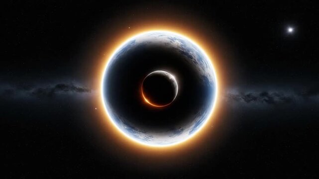 Solar eclipse with moon and sun corona.