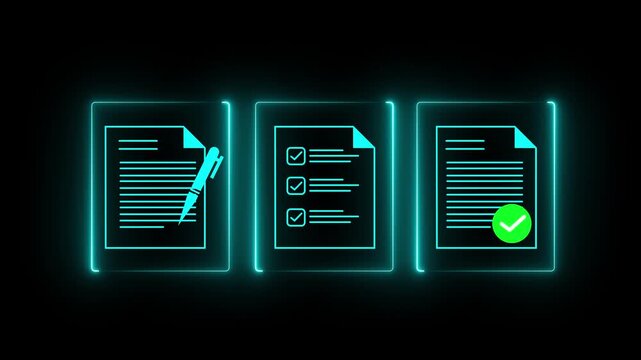 Futuristic Digital Checklist Interface Animation with Glowing Blue Neon UI and Task Management Screen Background