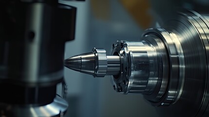 Fototapeta premium Cnc milling machine performing precise metalworking operations, shaping a component with advanced industrial technology and automated manufacturing processes