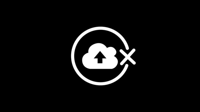 Minimalist cloud upload failure animation with circular motion and white line art on black background Motion graphics of concept. animation 4k video animation