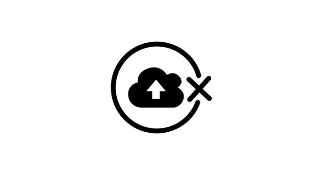 Minimalist cloud upload failure animation with circular motion and black line art on white background Motion graphics of concept. animation 4k video animation