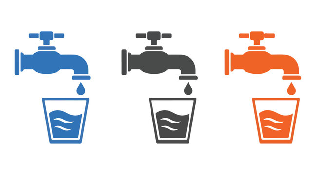 Colorful water faucet pouring water into a glass with a clean and modern design in vibrant colors