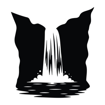 Water fall silhouette vector illustration depicting mountain stream and natural river flow.