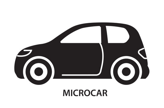 Black microcar silhouette shown in simple graphic style on a white background, representing a compact transport concept for urban mobility. Hand-drawn vector illustration
