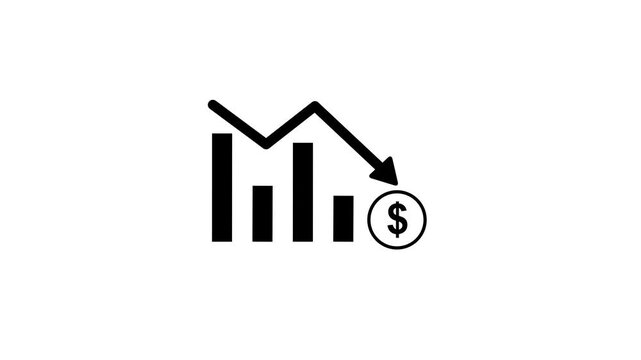 Business loss falling down with dollar icon, financial graph chart. white background. Motion graphics of concept. animation