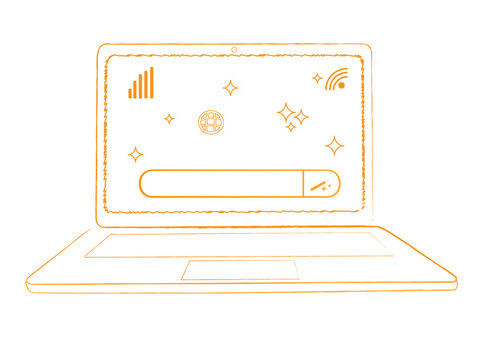 laptop colorful chalk doodle hand drawn with screen technology icons