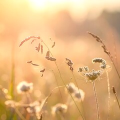 Obraz premium Golden Hour Meadow with Wildflowers and Grasses.