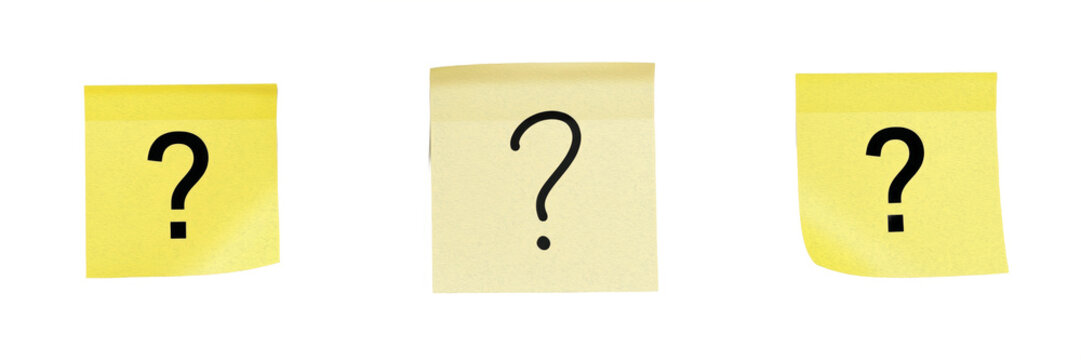 Yellow Sticky Note with Question Mark Isolated on White Background for FAQ Help Support and Confusion Concept