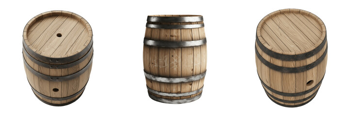 Obraz premium Traditional Wooden Barrel Isolated on White Background for Wine Storage Brewery Industry and Rustic Farmhouse Decor Concept