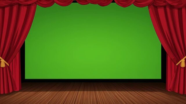 Theater stage with green screen backdrop.