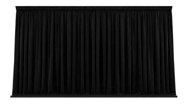 A wide pleated black theater curtain backdrop standing ready for a dramatic performance or presentation&nbsp;