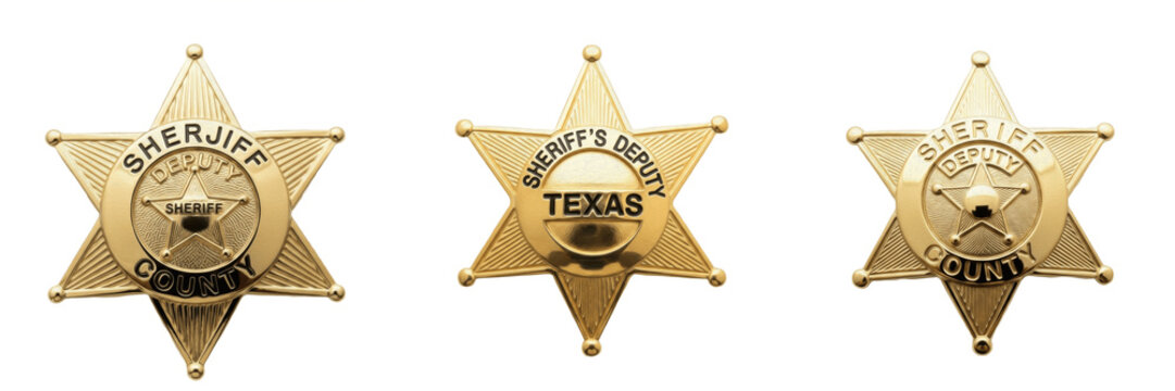 Polished Gold Sheriff Badge Star Isolated on White Background Law Enforcement Security Symbol Realistic 3D Render High Quality Transparent PNG Graphic Design Element