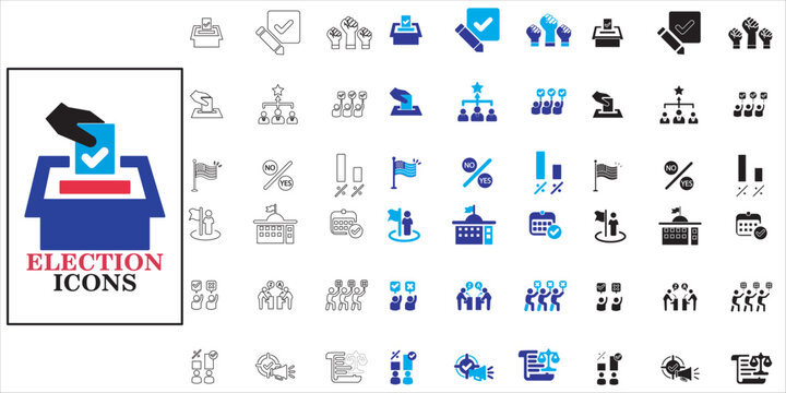election icon set. ballot, election, vote, democracy, government and more. simple complete vector