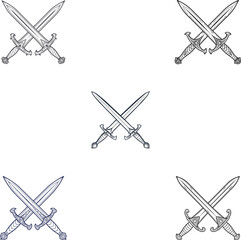 Naklejka premium Detailed line art illustration of crossed swords set for heraldic design and emblems.