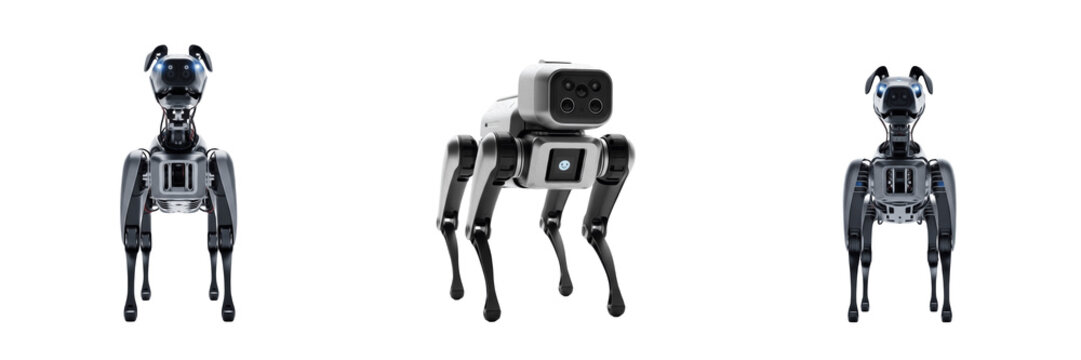 Modern Advanced Quadruped Robot Dog Isolated on White Background Technology AI Future Engineering Realistic 3D Render High Resolution Transparent PNG Graphic Design Element Image Set