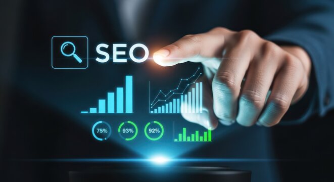 Search Engine Optimization SEO Concept with Data Analysis Charts