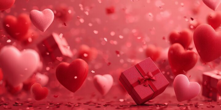 Sweet love-themed promo image with hearts and present, perfect for Valentine campaigns, gift shops, and ecommerce banners