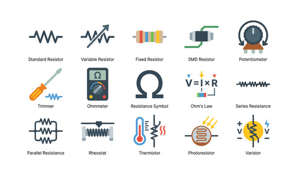 Resistor and electrical component icons shown on white background