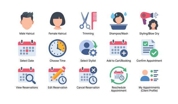 Hair salon service icons for bookings and appointments