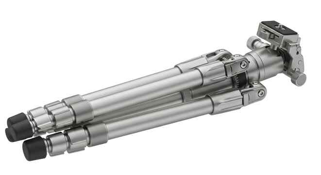Professional silver tripod for camera isolated on transparent background