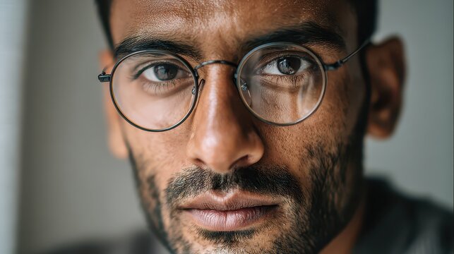 Man in glasses shows deep thought