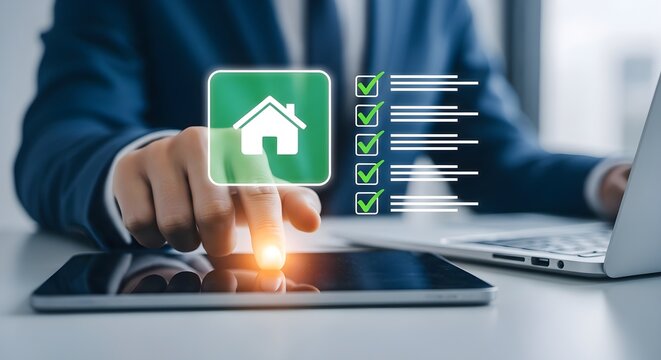 Real Estate Property Management and Home Inspection Concept with Digital Checklist on Tablet