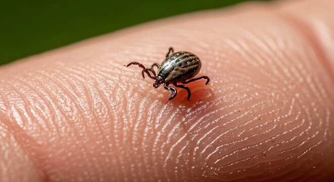 Parasite tick attached to skin macro detail