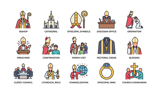 Bishop and episcopal icons showing church roles and symbols