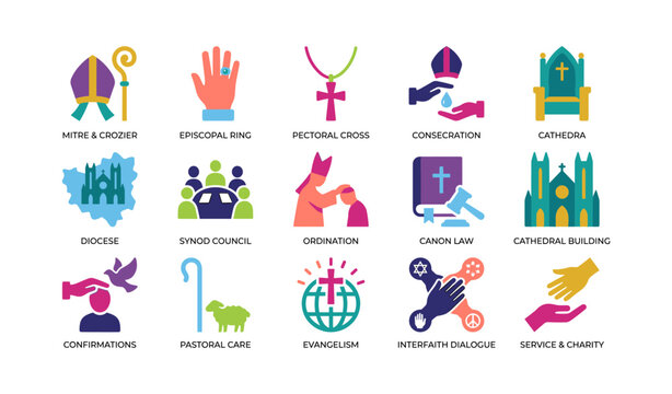 Grid of christian church icons showing religious symbols