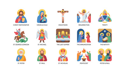 Fototapeta premium Christian icons showing biblical scenes and saints grid