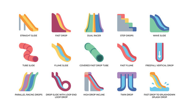 Water slide icons showing various slide types and drops