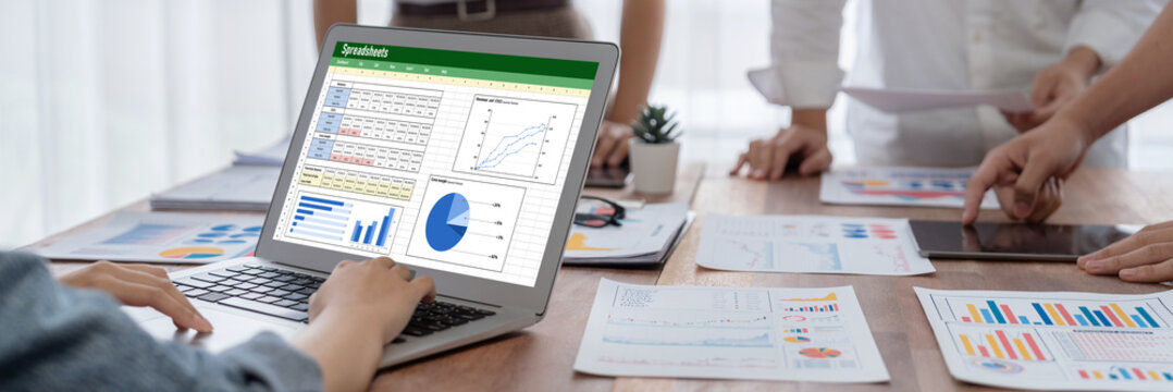 Spreadsheet document information financial startup concept. data and graphs in spreadsheet documents for online analysis project dashboard accounting digital brisk