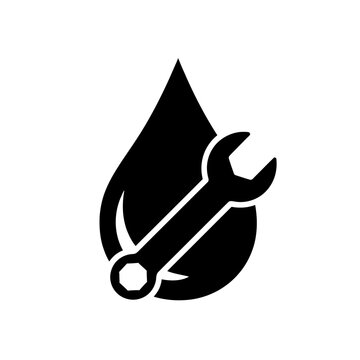 Water drop with wrench symbol representing plumbing and repair services.