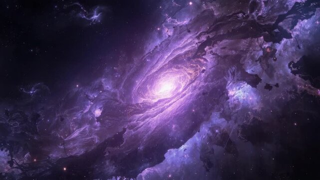 Purple spiral galaxy glowing cosmic nebula and star filled vortex creating dramatic wonder