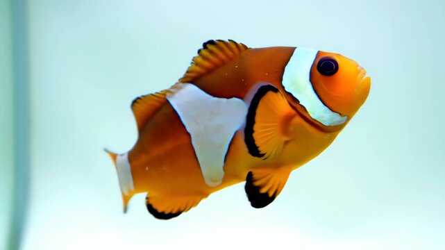 Vibrant Clownfish Swimming in Clear Aquarium Water.