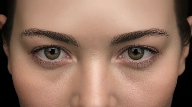 Close up portrait of female face with hazel eyes and natural skin texture, intimate calm portrait