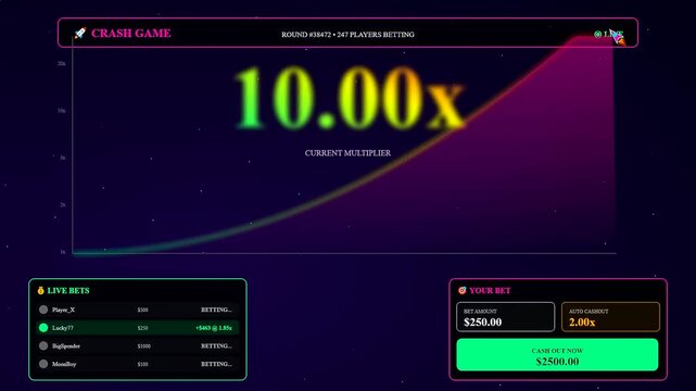 A sophisticated sports betting interface illustrating the adrenaline of a crash game where a neon rocket ascends amidst fluctuating multipliers for strategic financial risk
