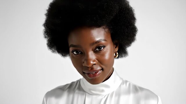 Beautiful Black Woman with Afro Hair Smiling.